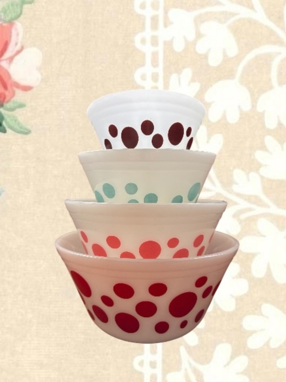 Vintage Federal Glass Polka Dot Mixing Bowls